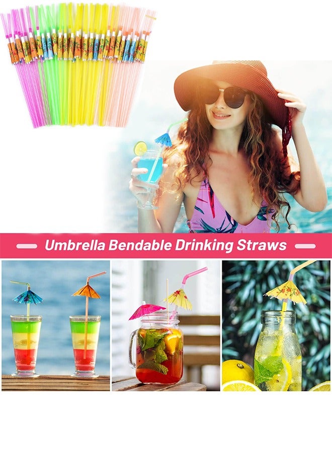 50 Pcs Hawaiian Party Straws, Umbrella Drinking Straws, Multicolored Tropical Fancy Mini Paper Umbrella DrinkDisposable Bendable Drinking Straws for Island Themed Party, Kitchen Supplies, Restaurants