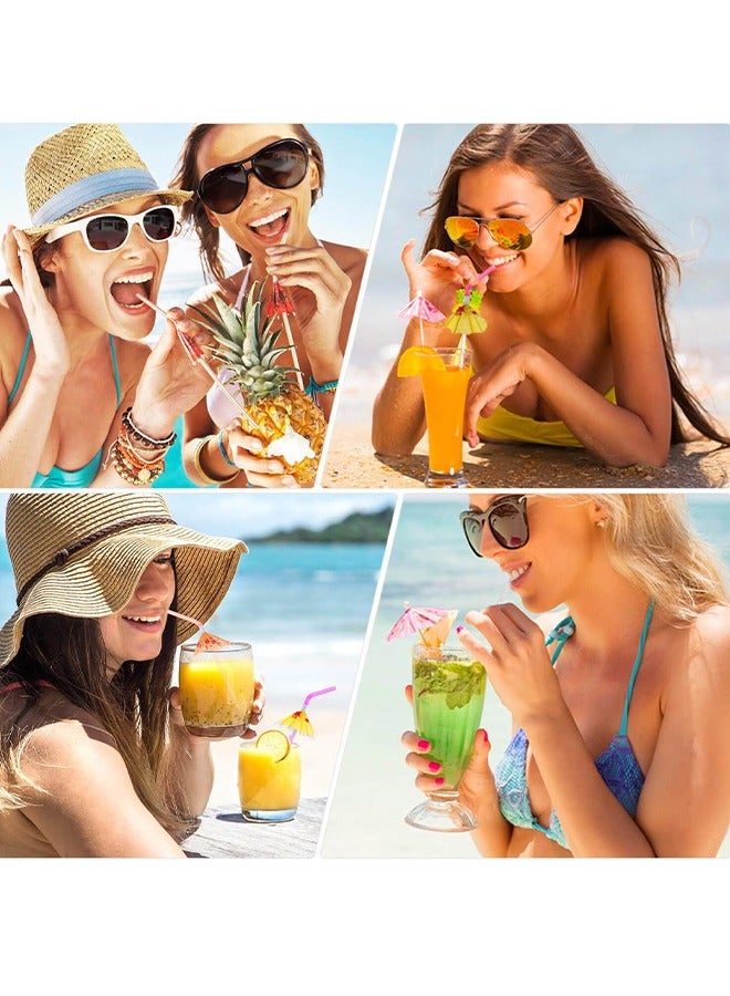50 Pcs Hawaiian Party Straws, Umbrella Drinking Straws, Multicolored Tropical Fancy Mini Paper Umbrella DrinkDisposable Bendable Drinking Straws for Island Themed Party, Kitchen Supplies, Restaurants