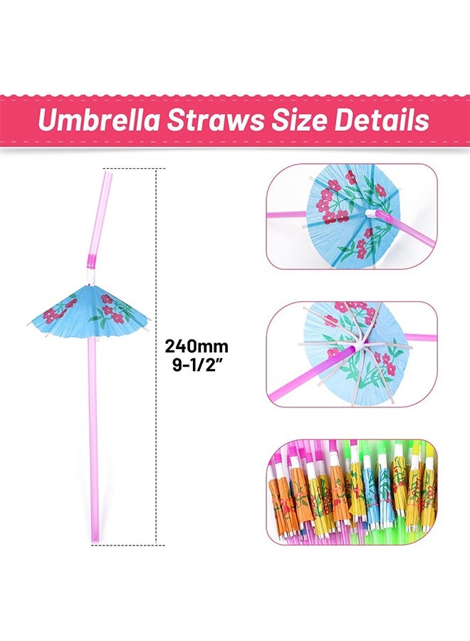 50 Pcs Hawaiian Party Straws, Umbrella Drinking Straws, Multicolored Tropical Fancy Mini Paper Umbrella DrinkDisposable Bendable Drinking Straws for Island Themed Party, Kitchen Supplies, Restaurants