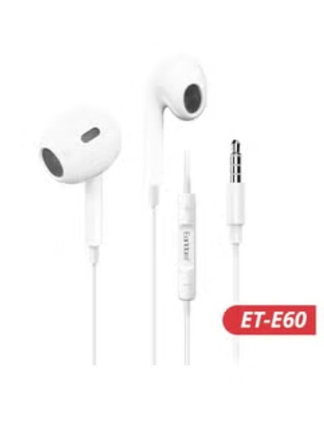 ET-E-60 In-Ear Earphones with Microphone – 3.5mm Wired Headphones for iOS, Android, and Laptops - Image 1