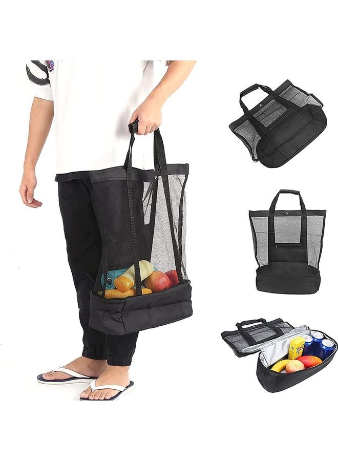 NIBEMINENT Mesh Beach and Picnic Tote Bag with Insulated Compartment - Image 1