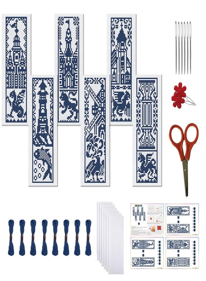 FREEBLOSS 6 Set Monochrome City Stamped Cross Stitch Bookmark Kits Cross Stitch Kit Embroidery Bookmarks Kit for Beginners with Backing Felt Embroidery Floss DIY Bookmark Kit for Book Lovers 8x2.4'' - Image 1