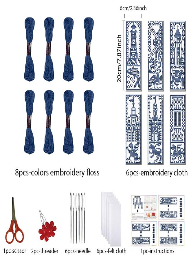 FREEBLOSS 6 Set Monochrome City Stamped Cross Stitch Bookmark Kits Cross Stitch Kit Embroidery Bookmarks Kit for Beginners with Backing Felt Embroidery Floss DIY Bookmark Kit for Book Lovers 8x2.4'' - Image 2