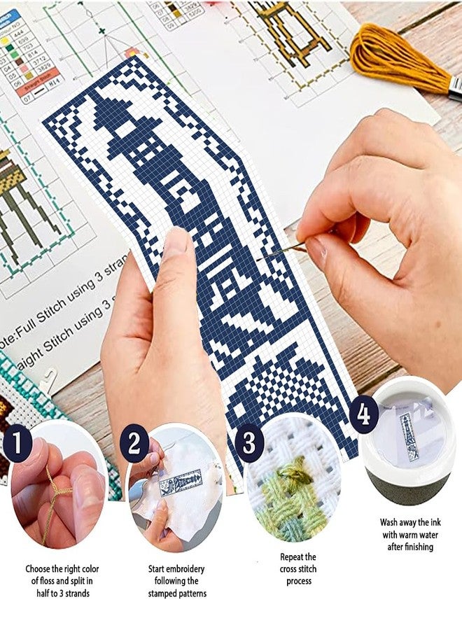 FREEBLOSS 6 Set Monochrome City Stamped Cross Stitch Bookmark Kits Cross Stitch Kit Embroidery Bookmarks Kit for Beginners with Backing Felt Embroidery Floss DIY Bookmark Kit for Book Lovers 8x2.4'' - Image 4