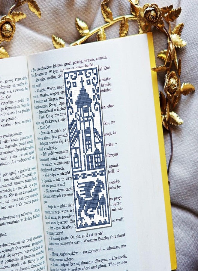 FREEBLOSS 6 Set Monochrome City Stamped Cross Stitch Bookmark Kits Cross Stitch Kit Embroidery Bookmarks Kit for Beginners with Backing Felt Embroidery Floss DIY Bookmark Kit for Book Lovers 8x2.4'' - Image 5
