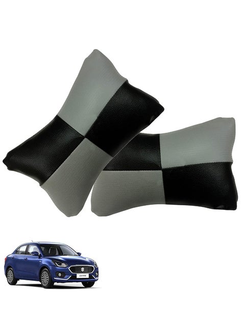 AdroitZ Car Neck Rest Check Design Grey PillowCushion Set of 2 for Swift Dzire_PR109