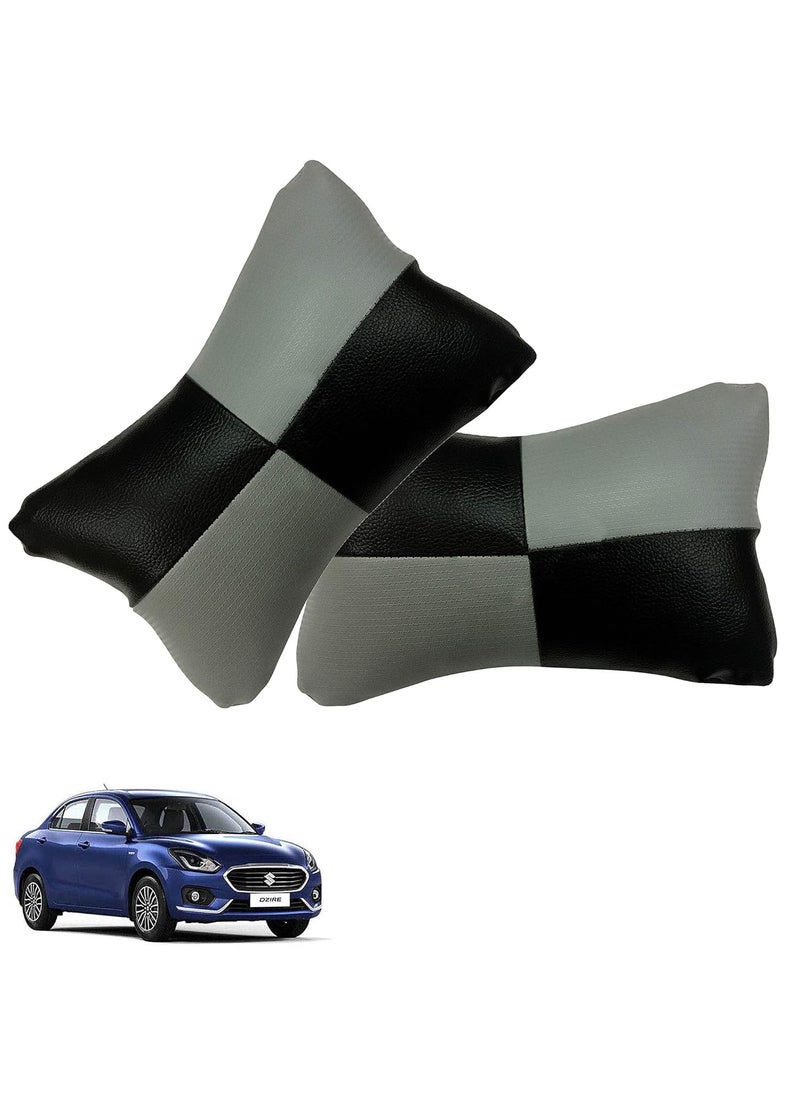 Adroitz AdroitZ Car Neck Rest Check Design Grey PillowCushion Set of 2 for Swift Dzire_PR109 