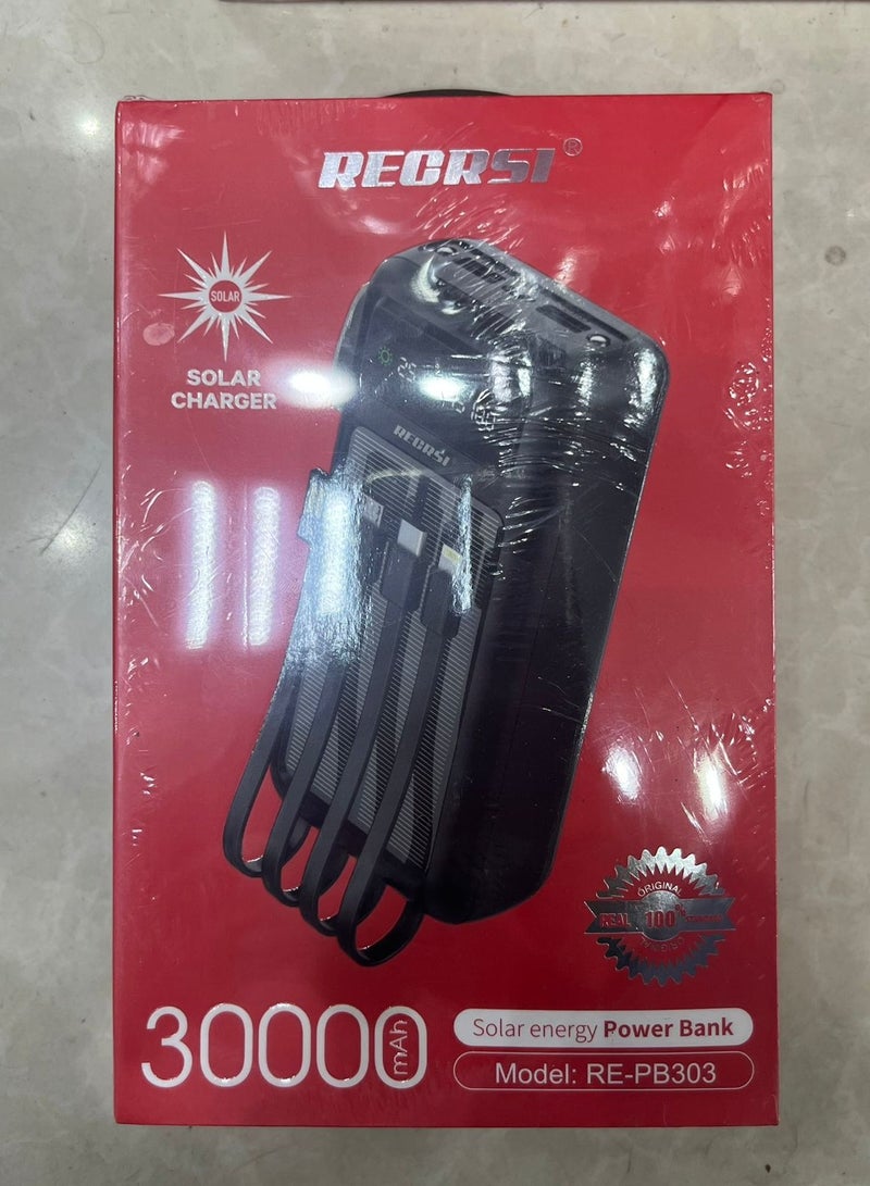 RECRSI 30000mAh Solar Power Bank with Built-in Cables (Model RE-PB303) - Image 1
