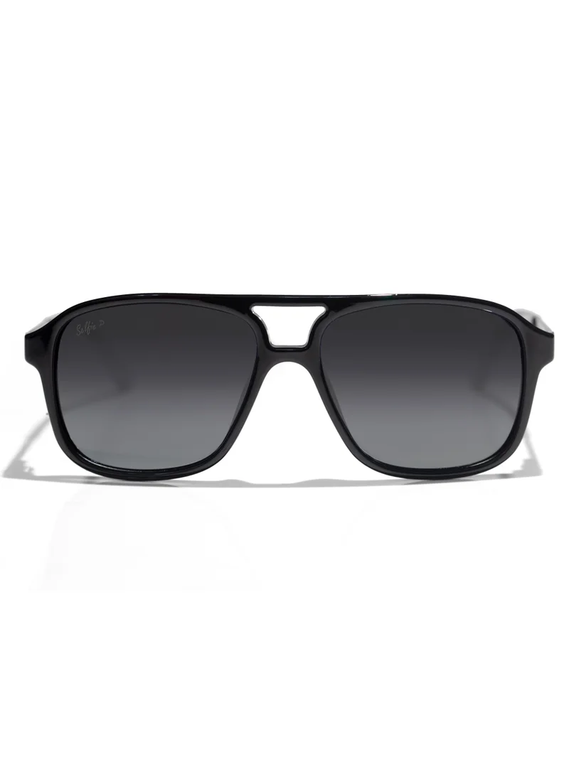سيلفي Selfie Polarized Black Lense Shiny Black Frame Sunglasses, SE8224-C2