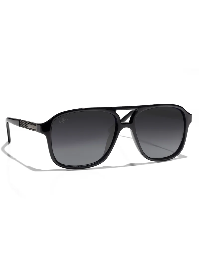 سيلفي Selfie Polarized Black Lense Shiny Black Frame Sunglasses, SE8224-C2