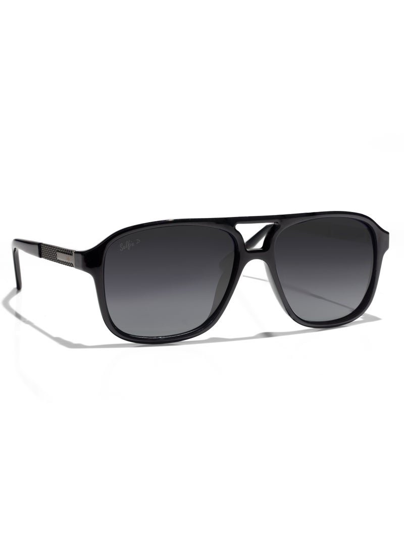 selfie Selfie Polarized Black Lense Shiny Black Frame Sunglasses, SE8224-C2  - Image 2