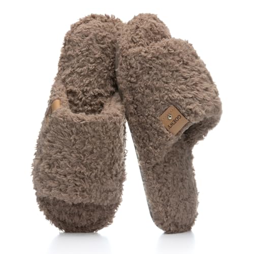 GOEWY Fuzzy Open Toe Slippers for Women Indoor Cozy Memory Foam Slip On House Slides Shoes Gifts for Womens Her Mom - Image 1