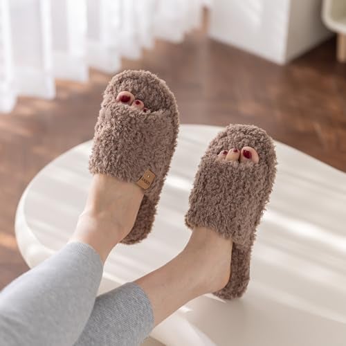 GOEWY Fuzzy Open Toe Slippers for Women Indoor Cozy Memory Foam Slip On House Slides Shoes Gifts for Womens Her Mom - Image 3