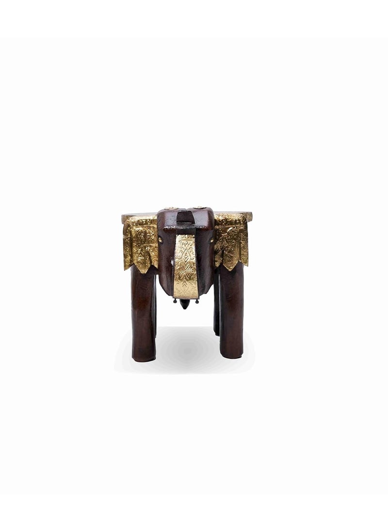 APRODZ APRODZ Handcrafted Brass Fitted Wooden Elephant Stool Artisan Decorative Side Table for Home Office Living Room 8 Set of 1 