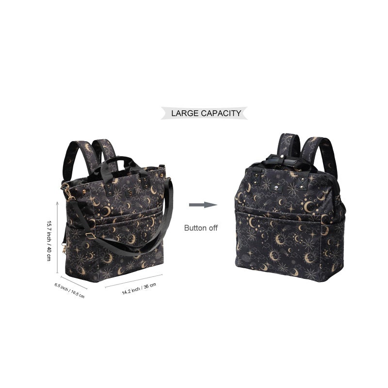 ESVAN Diaper Tote Bag Totepack Backpack Crossbody Bag 3 in 1 for Women Laptop Backpack Multifunctional with Insulated Pockets (Corduroy Black Moon) - Image 2
