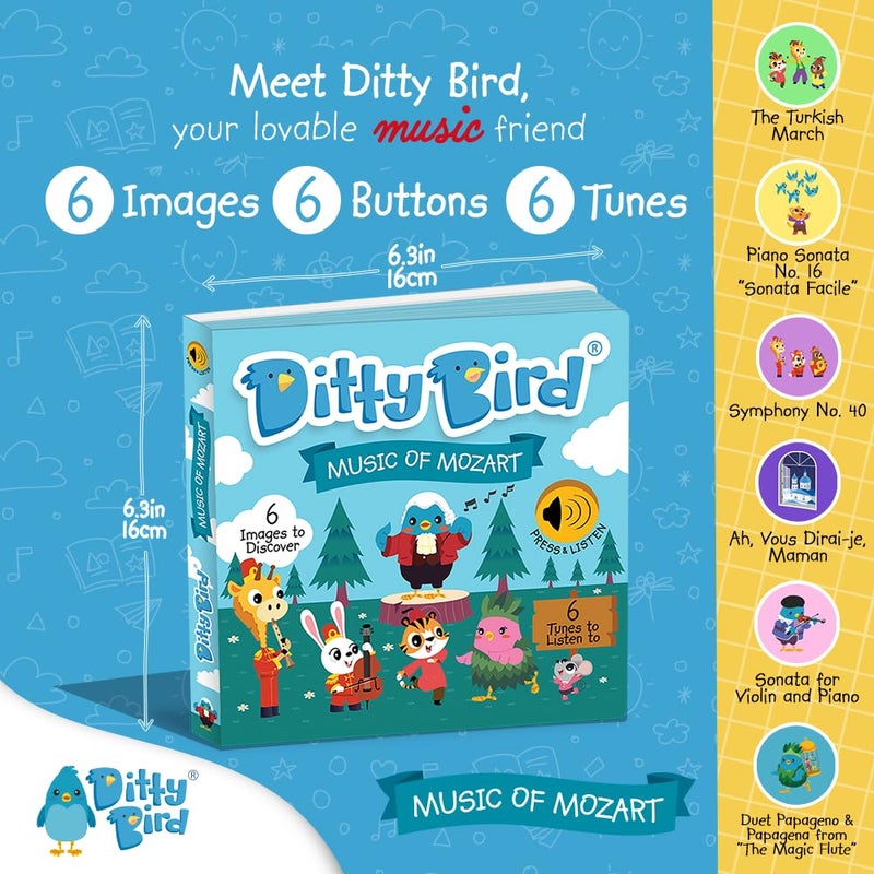 Ditty Bird Discover Ditty Bird Musical Books for Toddlers. Classical Music, Nursery Rhymes, and The Mozart Musical Book. Interactive for 1-3 Years. Robust and Sound for Babies. - Image 2