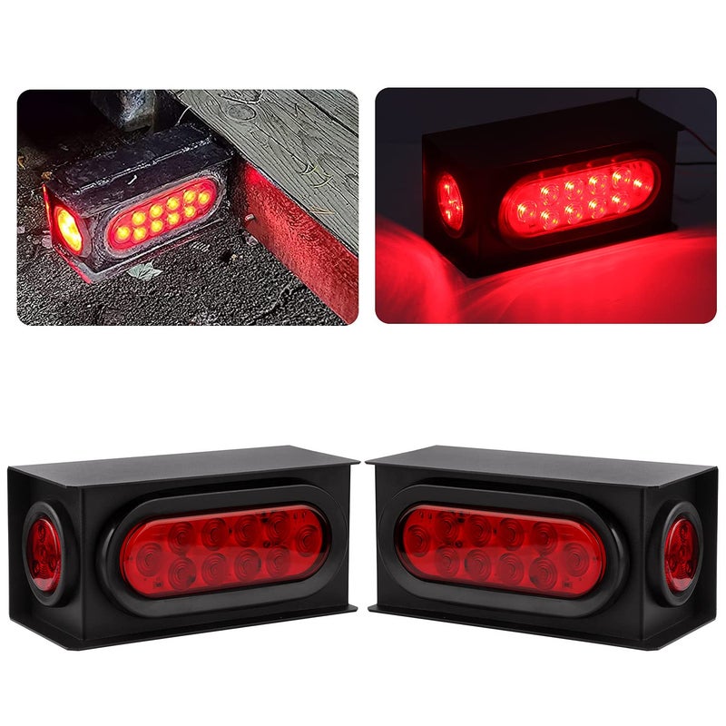 2Pcs Steel Trailer Lights Boxes Housing Kit w6 Inch Oval Red LED Trailer Tail Lights 10LED and 2 Round Red LED Side Marker Lights 4LED Grommets and Wire Pigtails Connectors Included