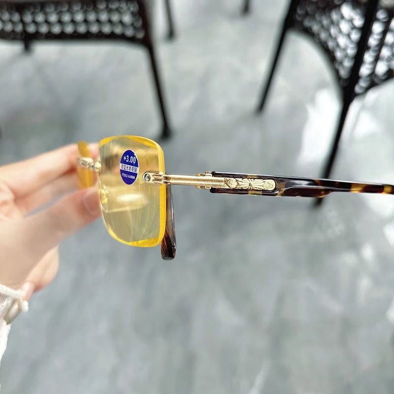 High-Definition Brightening Yellow Film Reading Glasses Men'S High-Grade Anti-Blue Light Old Glasses Women'S High-Grade Rimless Middle-Aged And Elderly Glasses - Image 4