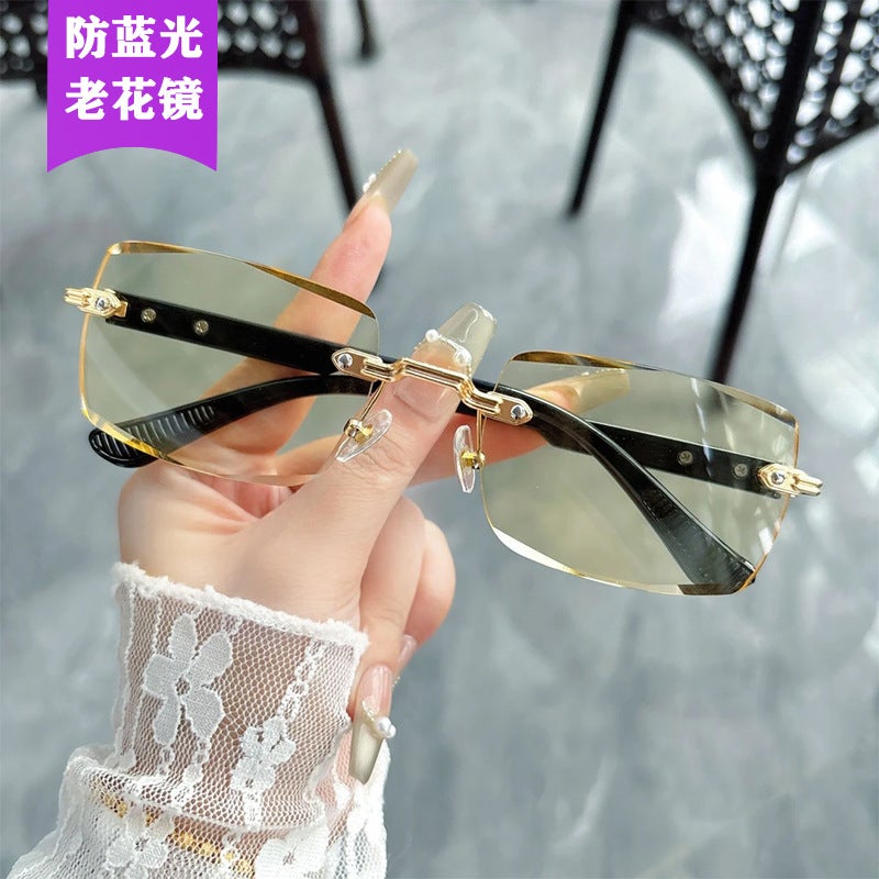 High-Definition Brightening Yellow Film Reading Glasses Men'S High-Grade Anti-Blue Light Old Glasses Women'S High-Grade Rimless Middle-Aged And Elderly Glasses - Image 2