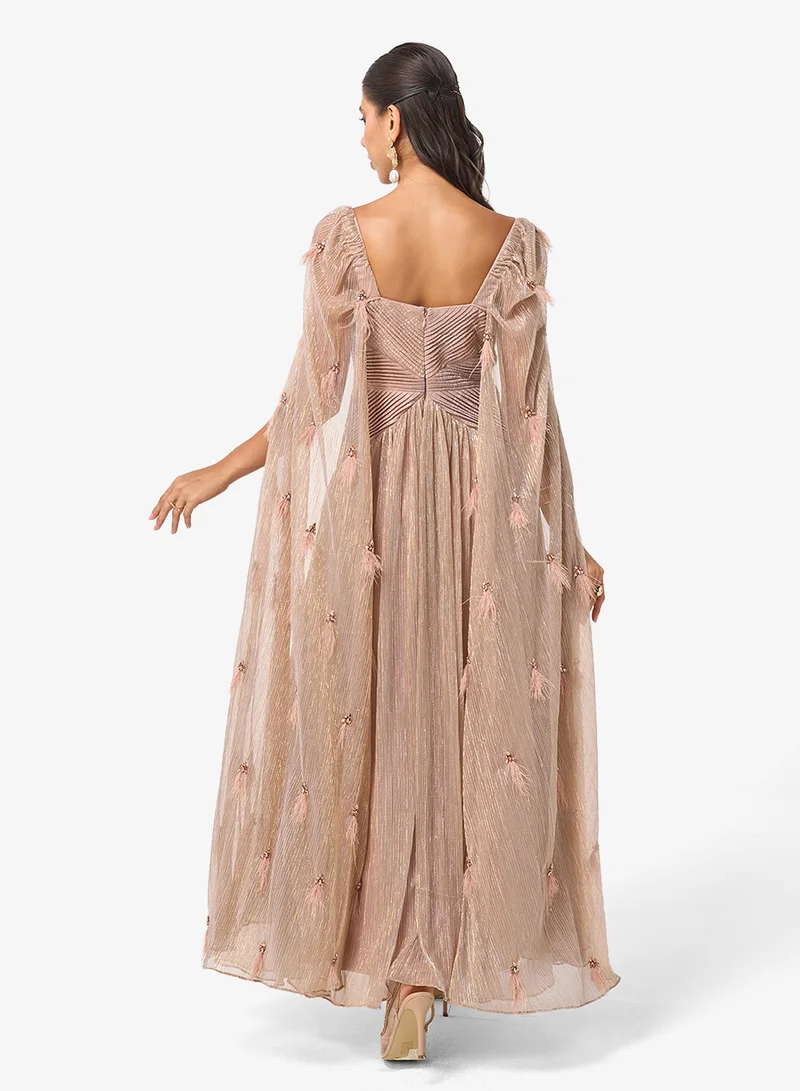 Threadz by Ajooni Embellished Cape Sleeve Maxi Dress