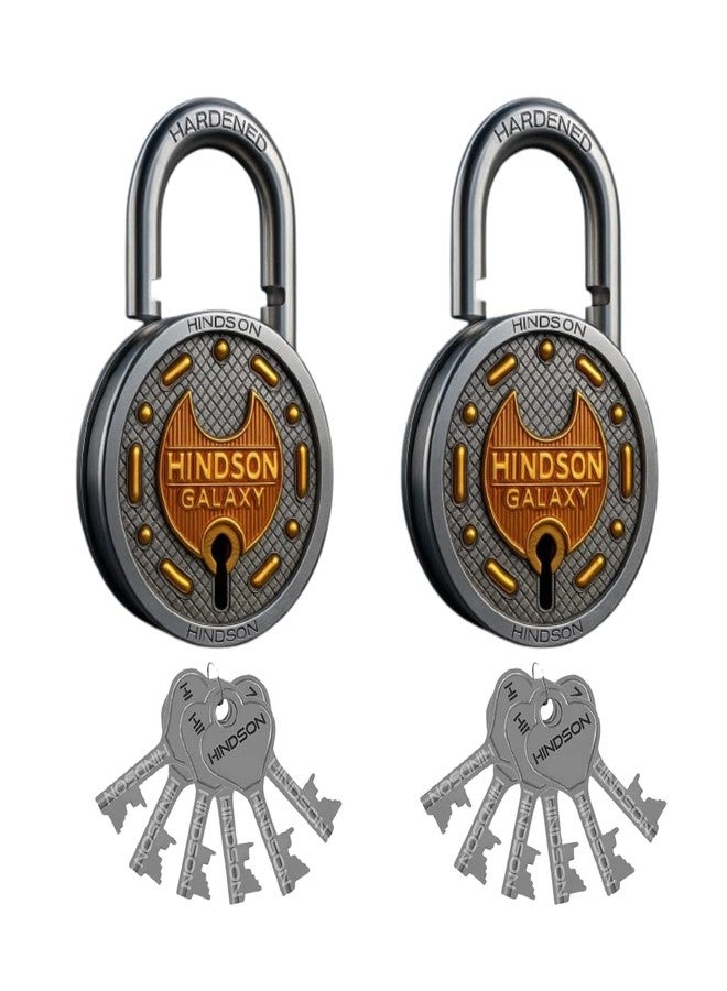 HINDSON أقفال هندسون جالاكسي المتينة المقاومة للصدأ مع 6 مفاتيح لكل قفل - عبوة من قطعتين - Image 1