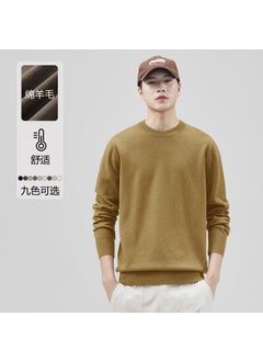 Self-Heating Lace Wool Sweater Soft Knit Mens Autumn/Winter Base Layer Long Sleeve Round Neck Solid Color Top 3015 yellow green