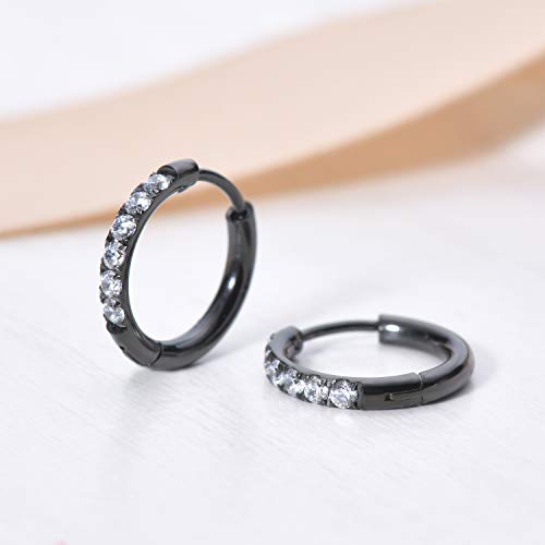 showself Black Hoop Earrings, 18G Stainless Steel Cartilage Earring Endless Hoop Earring for Women Men CZ Huggie Hoop Earring for Helix Tragus Snug Daith Rook Piercing Hypoallergenic Sleeper Earring - Image 2