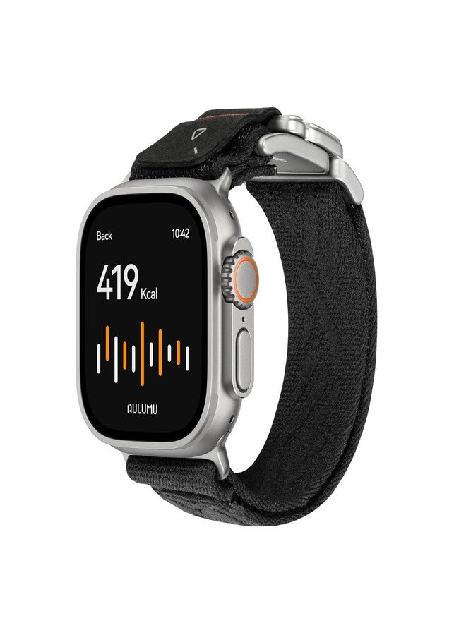 Aulumu سوار نايلون مزود بإبزيم تيتانيوم وظيفي من Aulumu C03 لساعة Apple Watch Ultra (3/2/1) | نسيج فاخر منقوش | تصميم سريع الفتح | أساور iWatch بمقاسات 49/46/45/44 مم - تيتانيوم طبيعي/أسود - Image 1
