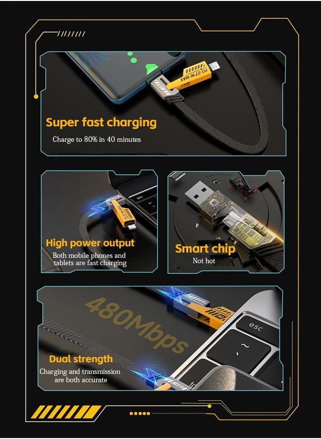 Fazza USB-C Lightning Cable 65W 4-in-1 Fast Charging Cable, Flat Braided USB-C, Multiple Charging Cable Combination Type Suitable for iPhone, iPad, Samsung 1.5m  - Image 5