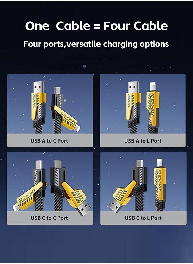 Fazza USB-C Lightning Cable 65W 4-in-1 Fast Charging Cable, Flat Braided USB-C, Multiple Charging Cable Combination Type Suitable for iPhone, iPad, Samsung 1.5m  - Image 2