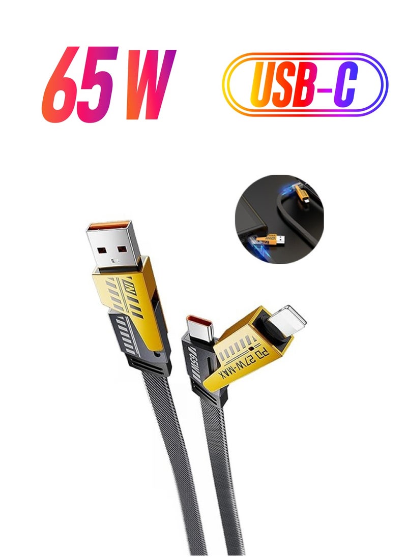 Fazza USB-C Lightning Cable 65W 4-in-1 Fast Charging Cable, Flat Braided USB-C, Multiple Charging Cable Combination Type Suitable for iPhone, iPad, Samsung 1.5m  - Image 1