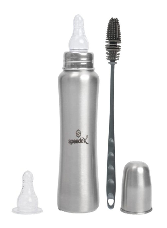 Speedex Stainless Steel Baby Feeding Bottle And Cleaning Brush Combo with Internal ML Marking (240 ML With Brush 1 Extra Nipple Free) - Image 1