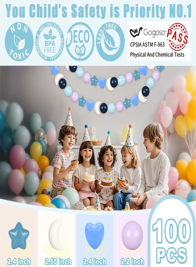 Gogoso كرات اللعب على شكل نجوم وقلوب وأقمار من جوجوسو، كرات للعب في بركة الكرات، 100 200 500 1000 مقاومة للكسر وخالية من BPA للأطفال والرضع، ألوان باستيل، أزرق عميق، 100 - Image 3