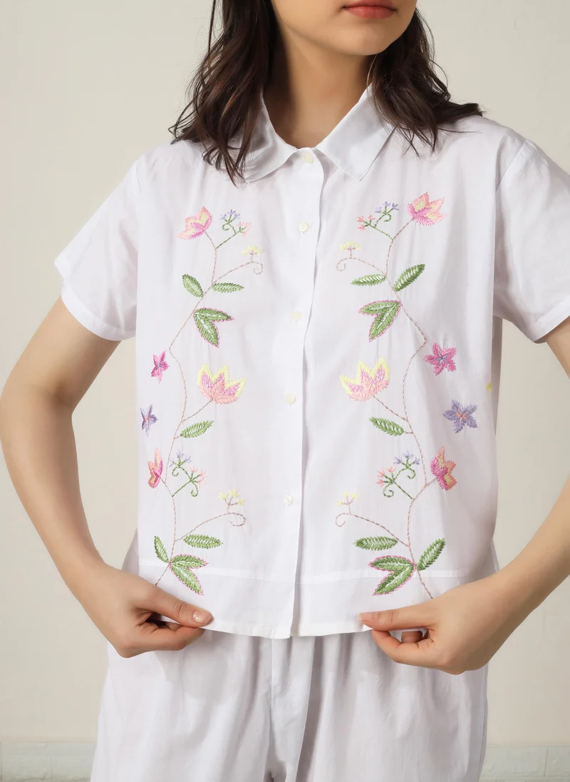 افتر دارك Blossom, Embroidered Cotton Pyjama Set