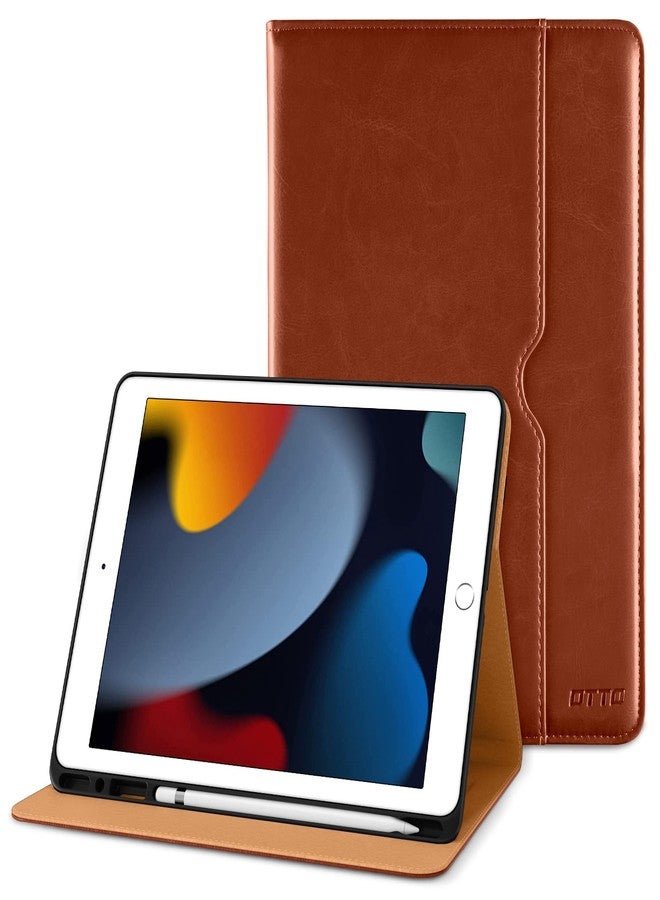 DTTO for iPad 9th/8th/7th Generation 10.2 Inch Case 2021/2020/2019, Premium Leather Business Folio Stand Cover with Apple Pencil Holder - Auto Wake/Sleep and Multiple Viewing Angles, Dark Brown - Image 1