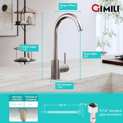 GIMILI Bar Sink Faucet Single Hole Brushed Nickel Modern Wet Small for Kitchen Farmhouse RV Camper Outdoor Utility Bathroom (Include RV Adapter 1/2 to 3/8) - Image 3