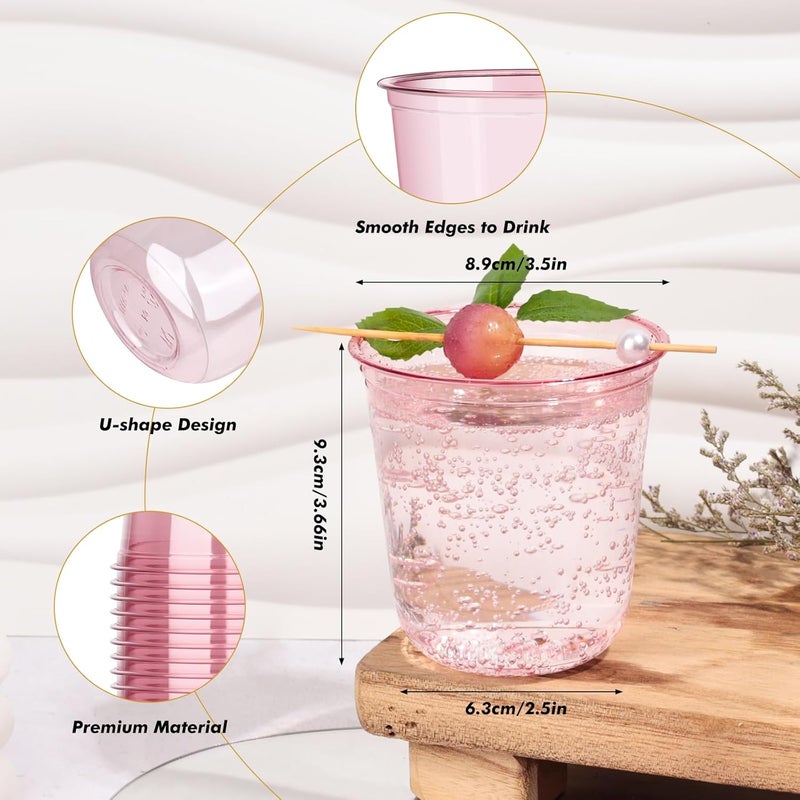 KesaPlan 50 Pcs Pink Plastic Cups 12oz Disposable Stemless Wine Glasses for Cocktail Cute Clear Cocktail Wine Glasses Pink Party Cups for Meeting Wedding Christmas Holiday Party - Image 2