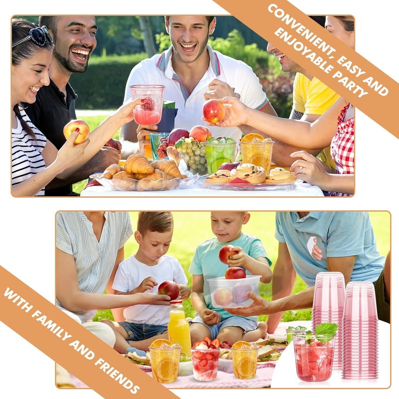 KesaPlan 50 Pcs Pink Plastic Cups 12oz Disposable Stemless Wine Glasses for Cocktail Cute Clear Cocktail Wine Glasses Pink Party Cups for Meeting Wedding Christmas Holiday Party - Image 4
