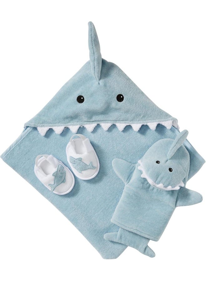 Baby Aspen Let The Fin Begin 4 Pc Bath Time Gift Set, Baby Shark Hooded Towel - Image 1