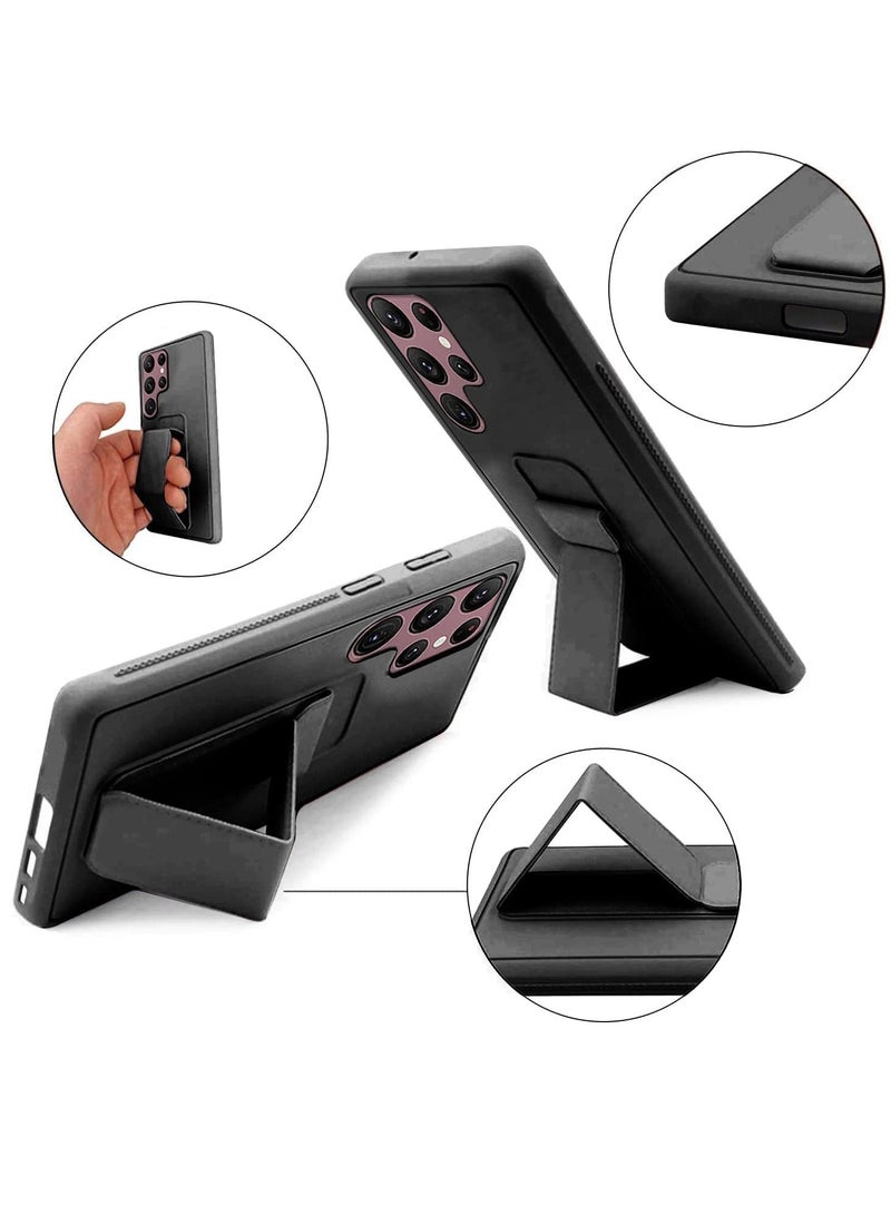 BORTONY Magnetic Stand & Holder, Premium Silicone Hand Strap Grip, Car Mount Kickstand And Finger Grip Case Cover For Samsung Galaxy S22 Ultra (Black) - Image 3