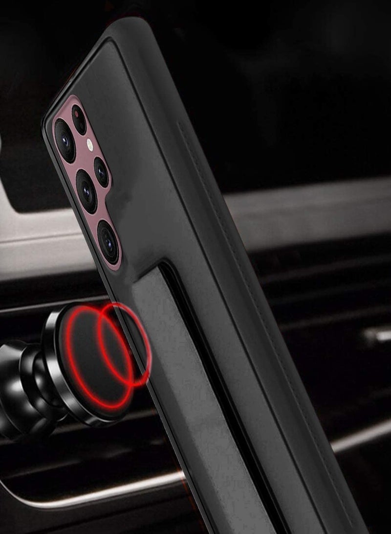 BORTONY Magnetic Stand & Holder, Premium Silicone Hand Strap Grip, Car Mount Kickstand And Finger Grip Case Cover For Samsung Galaxy S22 Ultra (Black) - Image 2