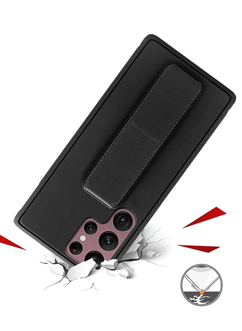 BORTONY Magnetic Stand & Holder, Premium Silicone Hand Strap Grip, Car Mount Kickstand And Finger Grip Case Cover For Samsung Galaxy S22 Ultra (Black) - Image 4