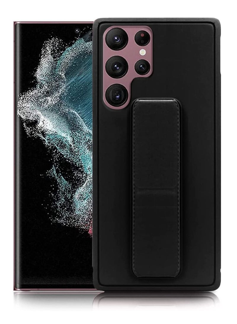 BORTONY Magnetic Stand & Holder, Premium Silicone Hand Strap Grip, Car Mount Kickstand And Finger Grip Case Cover For Samsung Galaxy S22 Ultra (Black) - Image 1