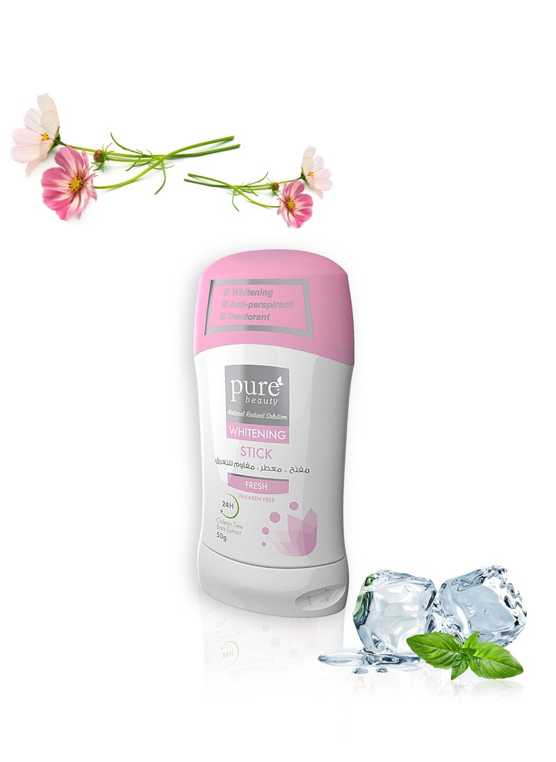 Pure Beauty - Whitening Stick Fresh Deodorant 24 Hours Underarm Odour Protection with Chilean Tree and Bark Extract 50gram - Image 1