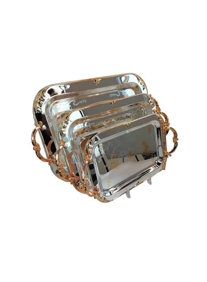 Trust 3-Piece Stainless Steel Rectangular Serving Tray Set Silver/Gold - Image 1