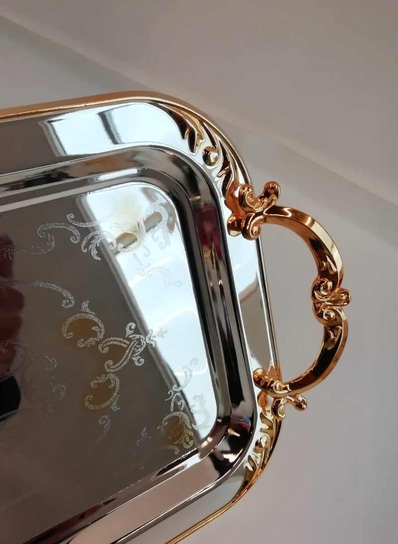 Trust 3-Piece Stainless Steel Rectangular Serving Tray Set Silver/Gold - Image 2