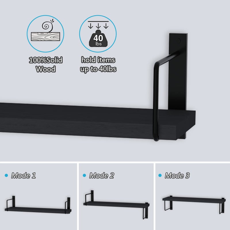 EALLRINEC Floating Shelves - 24 Inch Wall Mounted Set of 3, Rustic Wood Storage Shelves for Living Room (Black) - Image 5