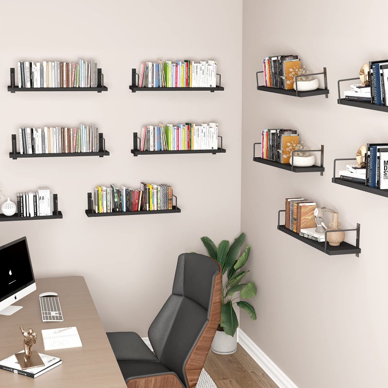 EALLRINEC Floating Shelves - 24 Inch Wall Mounted Set of 3, Rustic Wood Storage Shelves for Living Room (Black) - Image 3