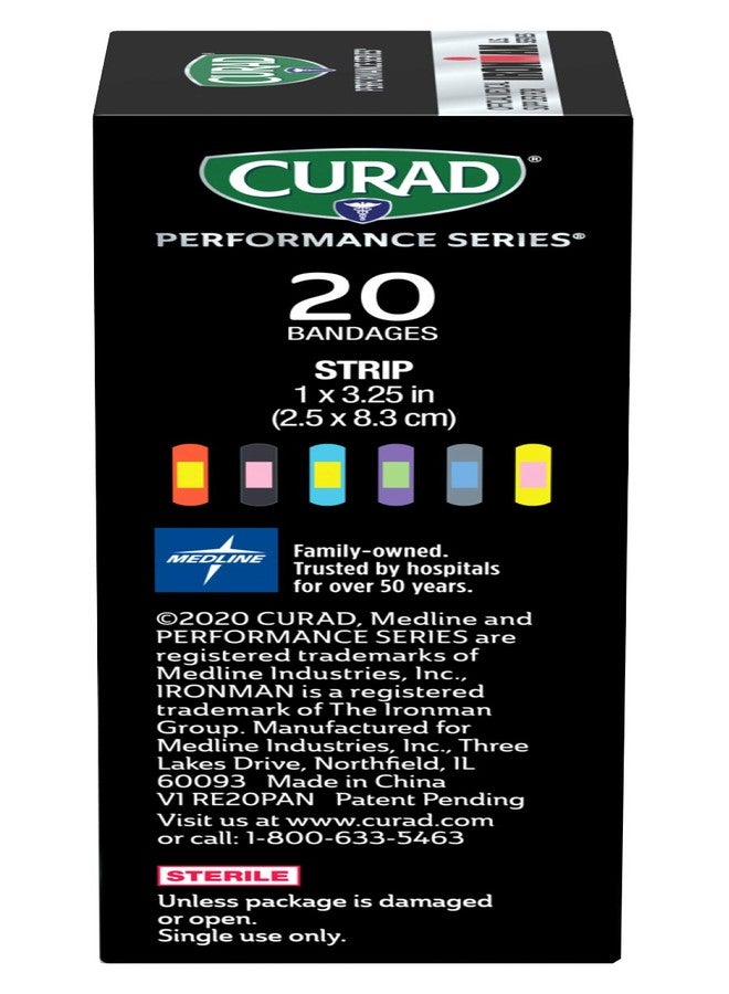 CURAD Performance Series IRONMAN Antibacterial Bandages, Extreme Hold Adhesive Technology, Standard Size Flexible Fabric Bandages for Cuts, Scrapes, & Burns, Assorted Colors, 1 x 3.25 inches, 20 Count - Image 4