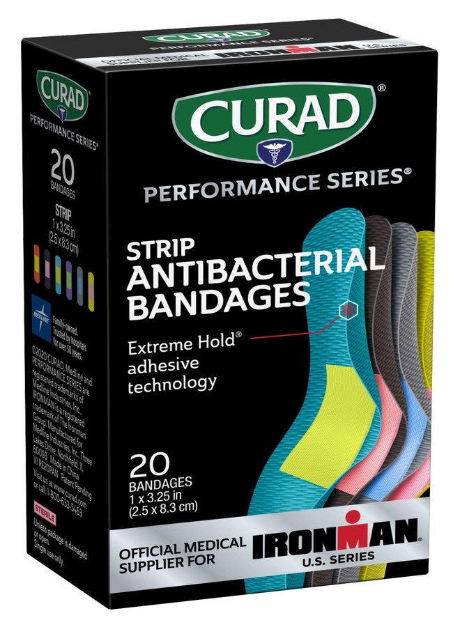 CURAD Performance Series IRONMAN Antibacterial Bandages, Extreme Hold Adhesive Technology, Standard Size Flexible Fabric Bandages for Cuts, Scrapes, & Burns, Assorted Colors, 1 x 3.25 inches, 20 Count - Image 1